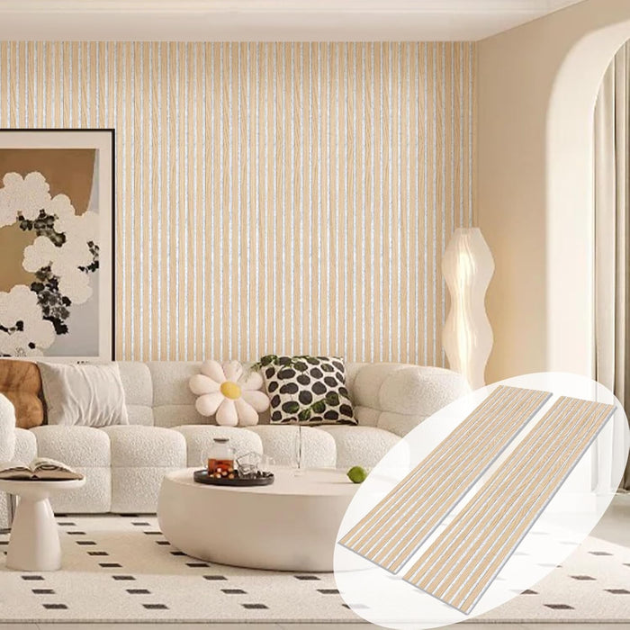 Living room with Premium American Oak Acoustic Panels by Unisoar on the feature wall