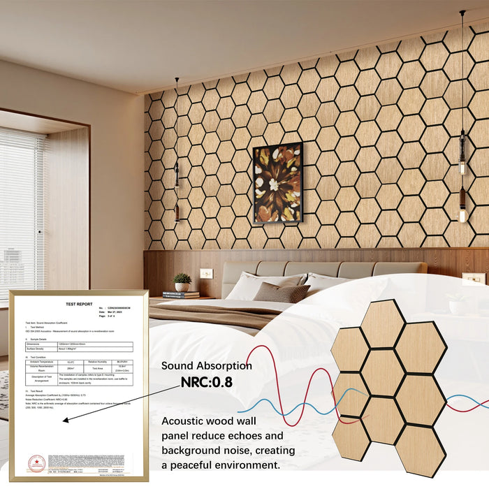 Lightweight Flexible Oak Veneer Acoustic Hexagon Honeycomb Wall Panels Unisoar