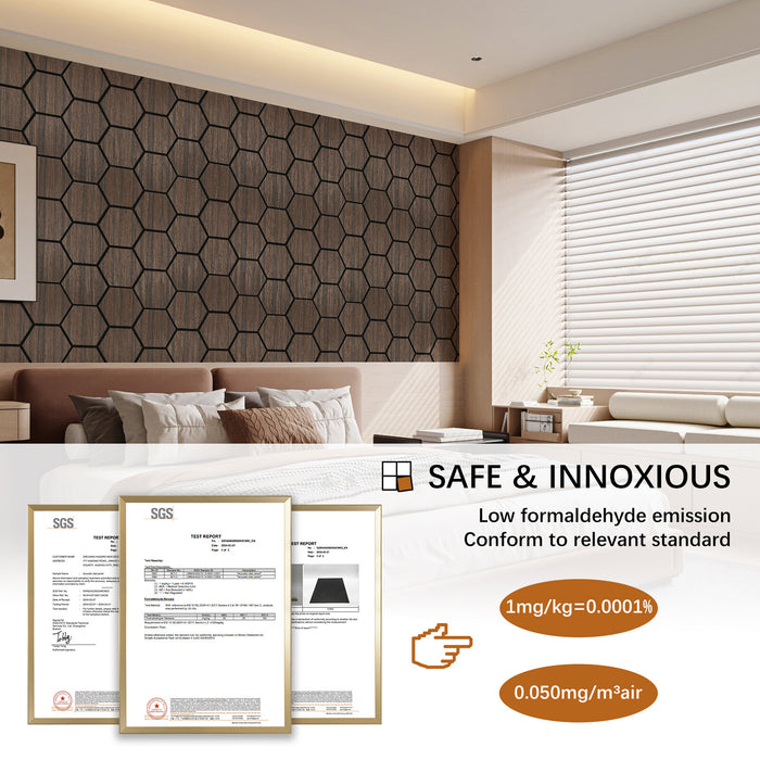 Lightweight Flexible Smoked Wood Veneer Acoustic Hexagon Honeycomb Wall Panels Unisoar