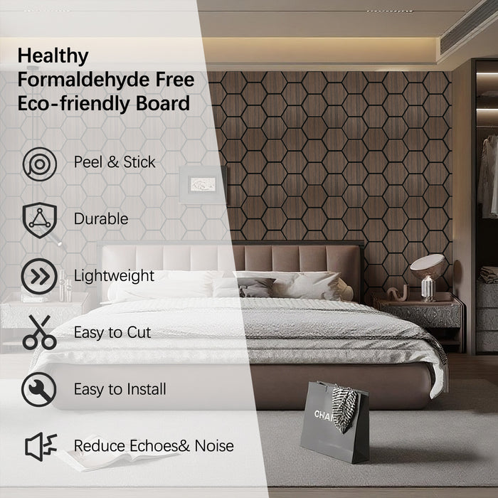 Lightweight Flexible Smoked Wood Veneer Acoustic Hexagon Honeycomb Wall Panels Unisoar