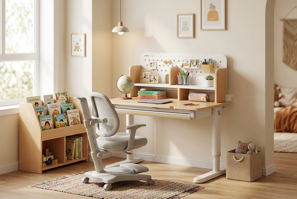 Kids Study Desk, Height Adjustable with Tilt Top and Storage