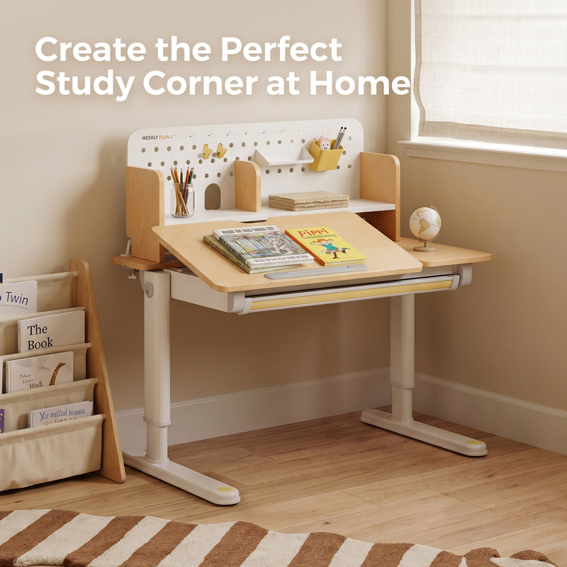 Kids Study Desk, Height Adjustable with Tilt Top and Storage