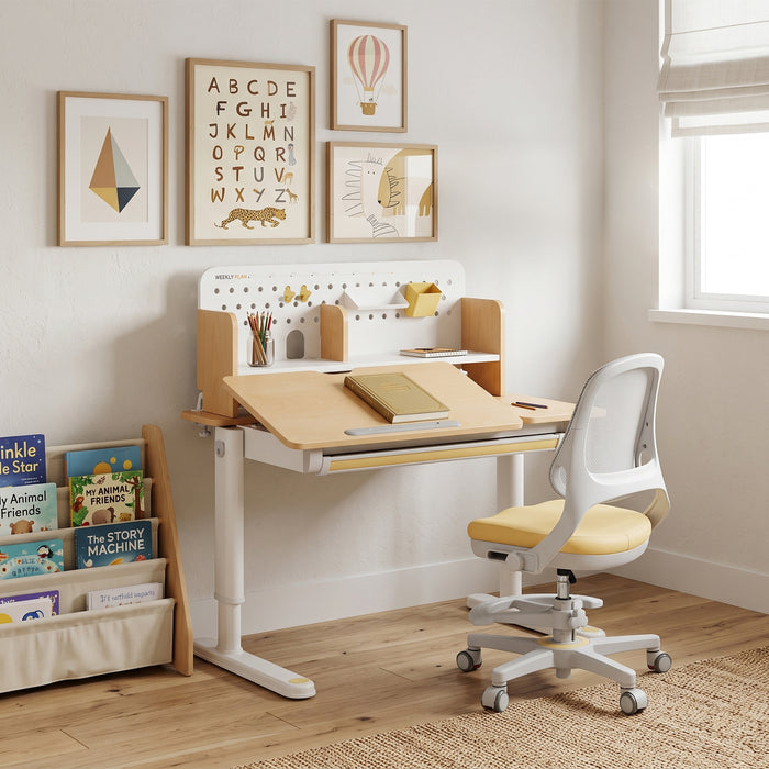 Kids Study Desk, Height Adjustable with Tilt Top and Storage