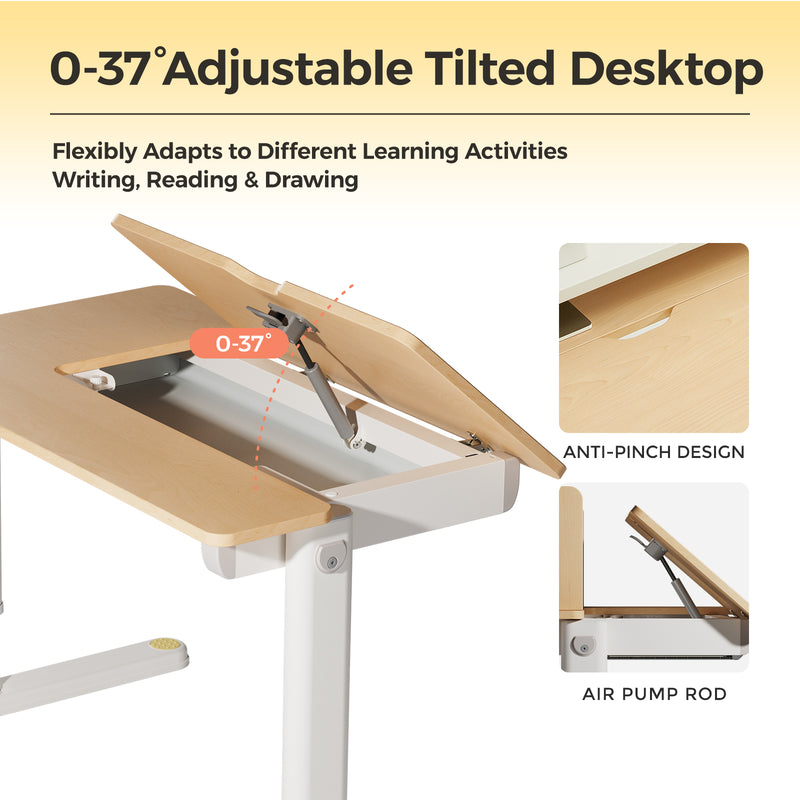 Kids Study Desk, Height Adjustable with Tilt Top and Storage