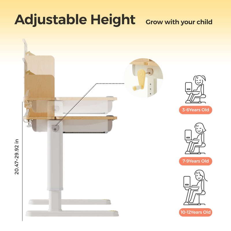 Kids Study Desk, Height Adjustable with Tilt Top and Storage