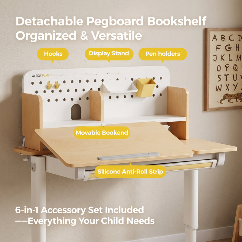 Kids Study Desk, Height Adjustable with Tilt Top and Storage