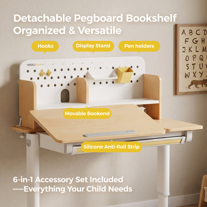 Kids Study Desk, Height Adjustable with Tilt Top and Storage