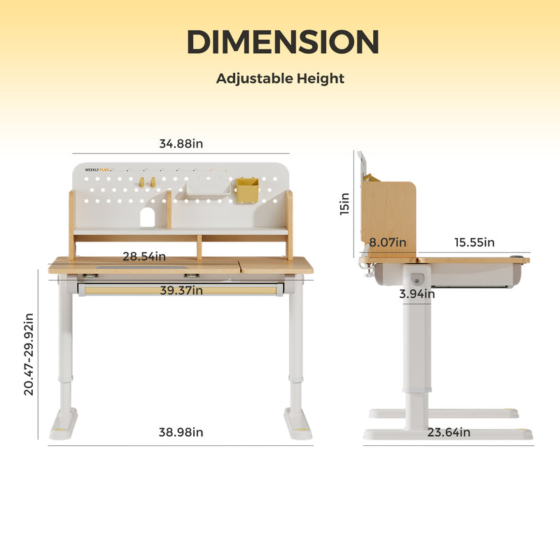 Kids Study Desk, Height Adjustable with Tilt Top and Storage