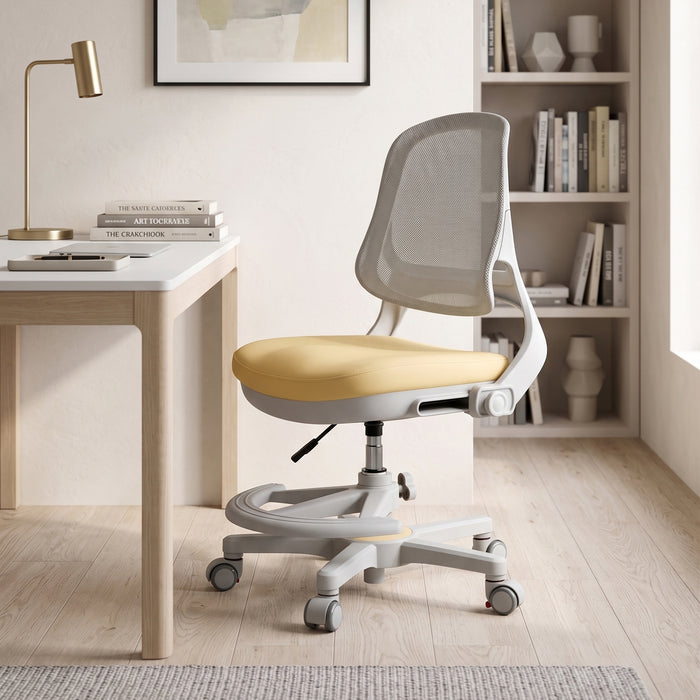 Ergonomic Kids Desk Chair – Adjustable Height & Depth Study Chair with Detachable Foot Pedal & Self-Locking Casters, Breathable Mesh Back, for Ages 3–12