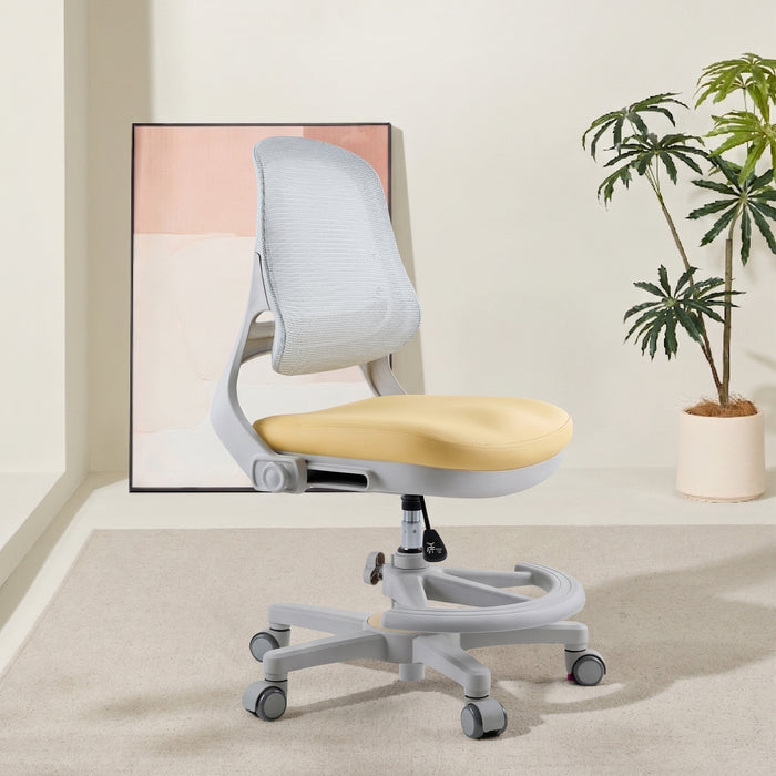 Ergonomic Kids Desk Chair – Adjustable Height & Depth Study Chair with Detachable Foot Pedal & Self-Locking Casters, Breathable Mesh Back, for Ages 3–12