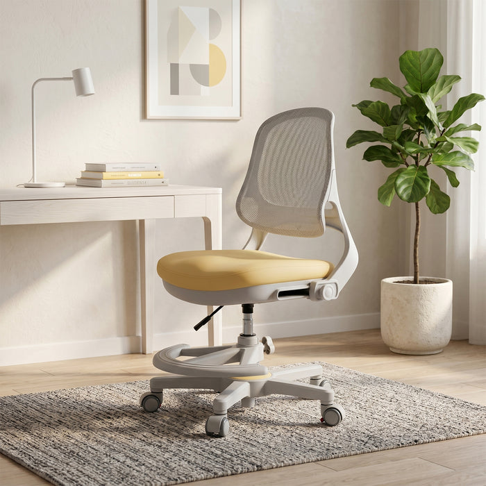 Ergonomic Kids Desk Chair – Adjustable Height & Depth Study Chair with Detachable Foot Pedal & Self-Locking Casters, Breathable Mesh Back, for Ages 3–12