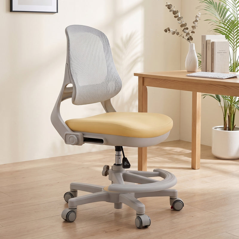 Ergonomic Kids Desk Chair – Adjustable Height & Depth Study Chair with Detachable Foot Pedal & Self-Locking Casters, Breathable Mesh Back, for Ages 3–12
