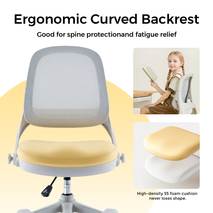 Ergonomic Kids Desk Chair – Adjustable Height & Depth Study Chair with Detachable Foot Pedal & Self-Locking Casters, Breathable Mesh Back, for Ages 3–12