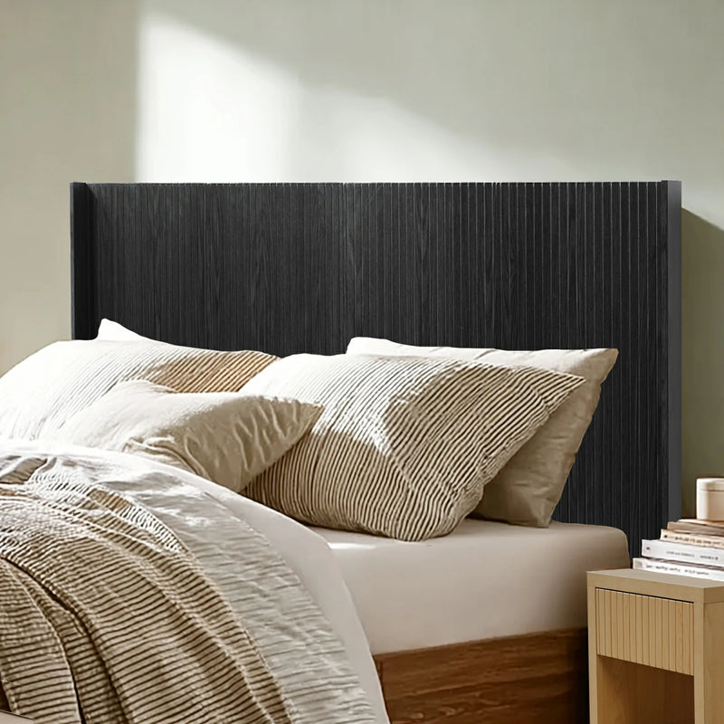 Fluted Wood Headboard Queen/King Size - Wall Mounted Boho Wingback