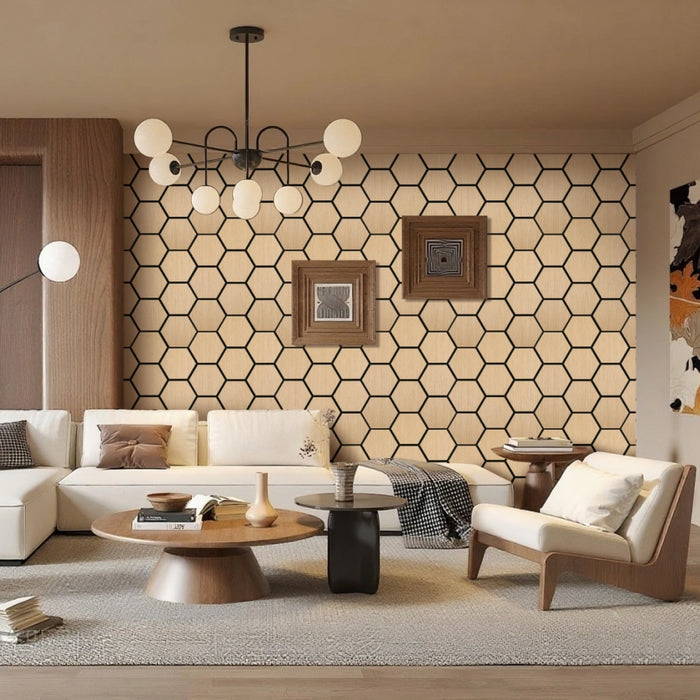 Lightweight Flexible Walnut Veneer Acoustic Hexagon Honeycomb Wall Panels Unisoar