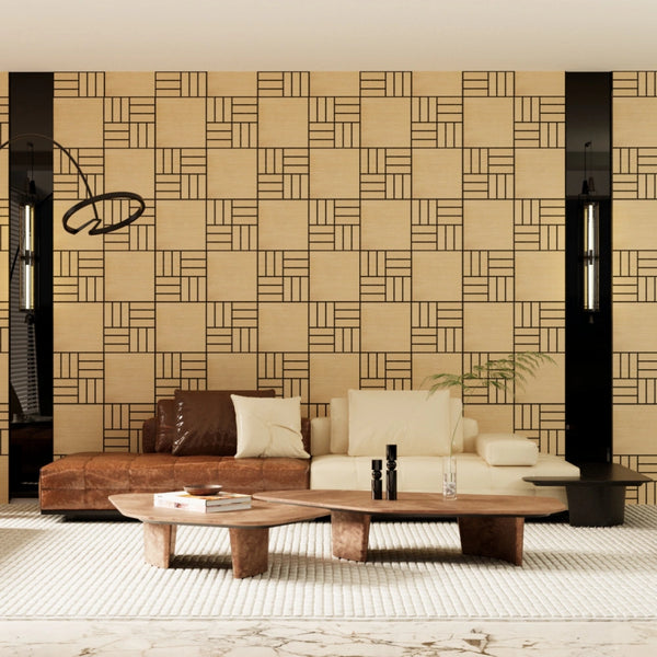Lightweight Oak Basketweave Grid Wall Panels