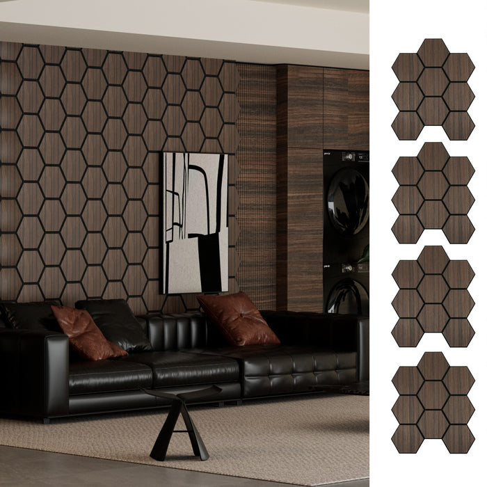 Lightweight Flexible Smoked Wood Veneer Acoustic Hexagon Honeycomb Wall Panels Unisoar