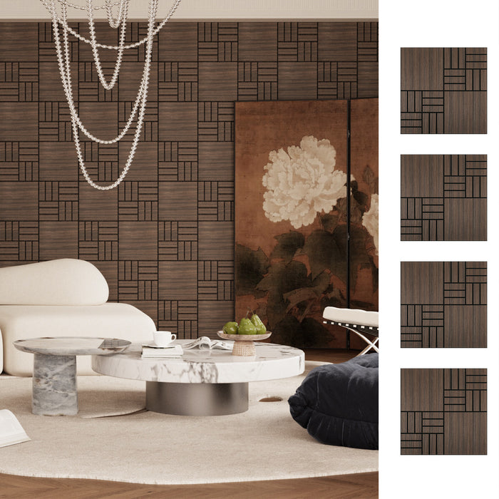 Lightweight Flexible Smoked Wood Veneer Acoustic Basketweave Grid Wall Panels Unisoar