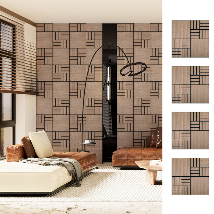Lightweight Flexible Walnut Veneer Acoustic Basketweave Grid Wall Panels Unisoar
