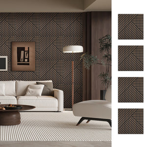 Paneles de pared acústicos de chapa de madera ahumada, ligeros y flexibles, con diseño de chevron diagonal Unisoar