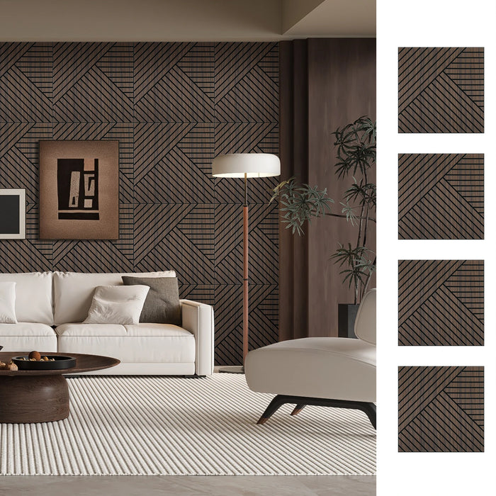 Lightweight Flexible Smoked wood Veneer Acoustic Diagonal Chevron Wall Panels Unisoar