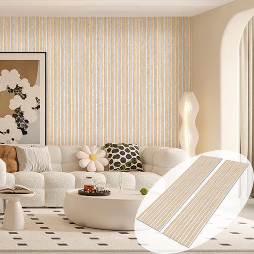 Living room with Premium American Oak Acoustic Panels by Unisoar on the feature wall