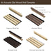 Acoustic slat wood wall samples in different finishes on a white background