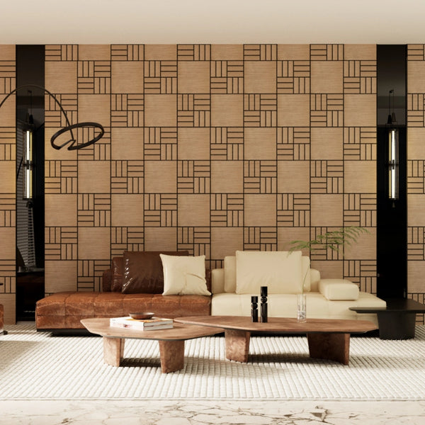 Lightweight Walnut Basketweave Grid Wall Panels