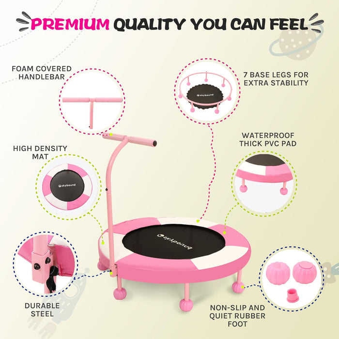 36" Pink Kids Trampoline Indoor, Toddler Rebounder w/ Safety Handle
