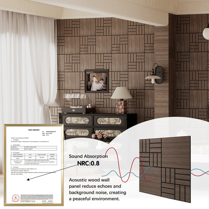 Lightweight Flexible Smoked Wood Veneer Acoustic Basketweave Grid Wall Panels Unisoar