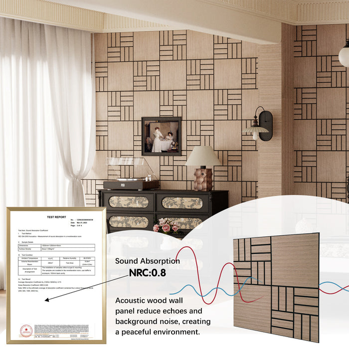 Lightweight Flexible Walnut Veneer Acoustic Basketweave Grid Wall Panels Unisoar