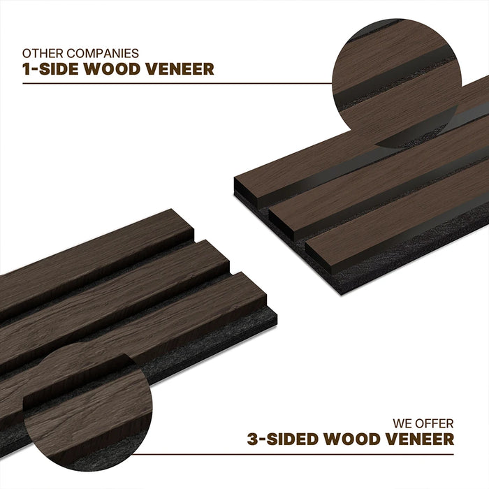 Luxury Smoked Wood Acoustic Slat Wood Wall Panels 3-Side Veneer – Unisoar
