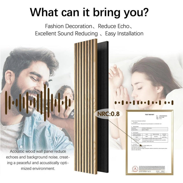 Sound absorbing wood slat panel with NRC 0.8 rating used for echo reduction in living and bedroom