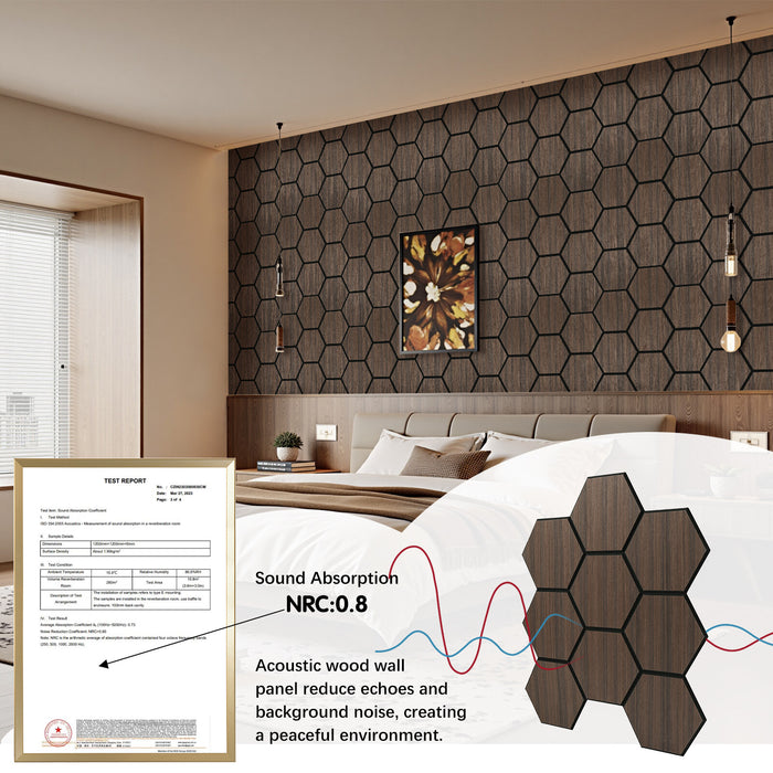 Lightweight Flexible Smoked Wood Veneer Acoustic Hexagon Honeycomb Wall Panels Unisoar