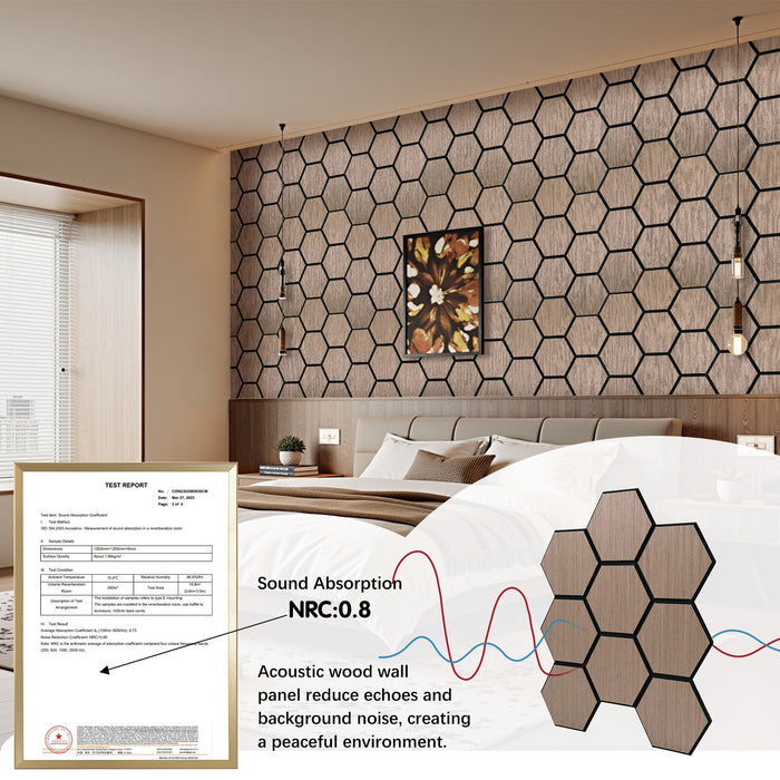 Lightweight Flexible Walnut Veneer Acoustic Hexagon Honeycomb Wall Panels Unisoar