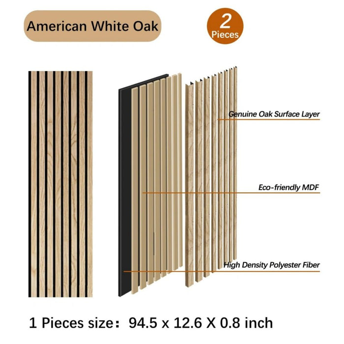 Exploded view of acoustic wood wall panel with oak veneer MDF core and polyester fiber backing