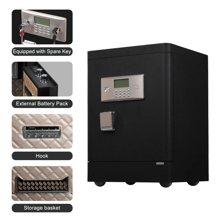 3.38 Cu Ft Black Security Safe, Lock Cabinet with Wheels, Fireproof Bag,