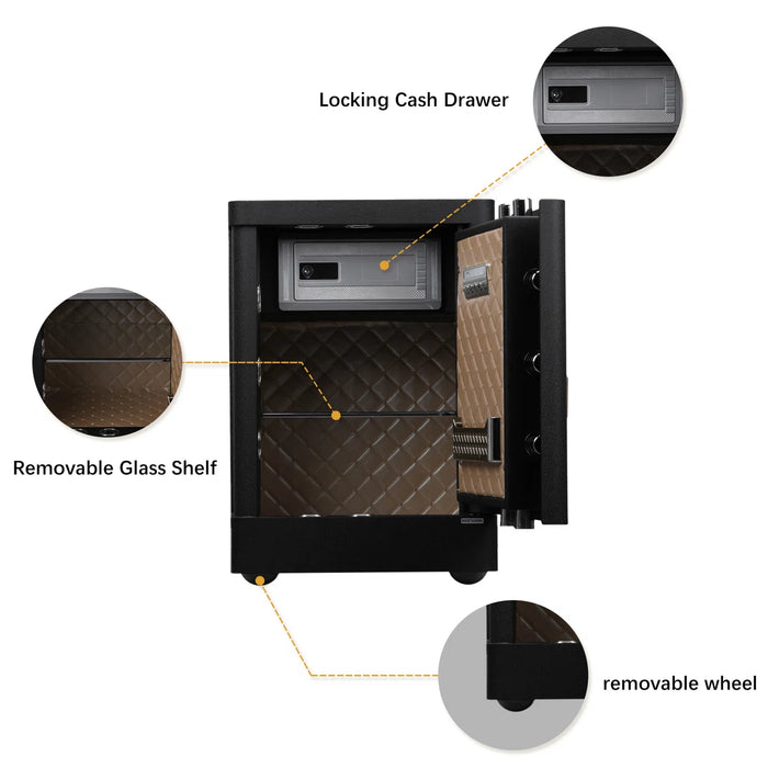 3.38 Cu Ft Black Security Safe, Lock Cabinet with Wheels, Fireproof Bag,