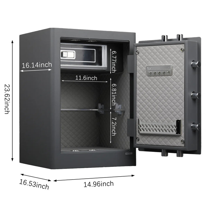 3.38 Cu Ft Security Safe Box, Biometric Fingerprint Lock, Fireproof Bag