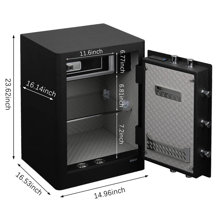 3.38 Cu Ft Security Safe Box, Biometric Fingerprint Lock, Fireproof Bag