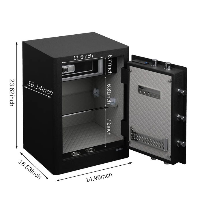 3.38 Cu Ft Security Safe Box, Biometric Fingerprint Lock, Fireproof Bag
