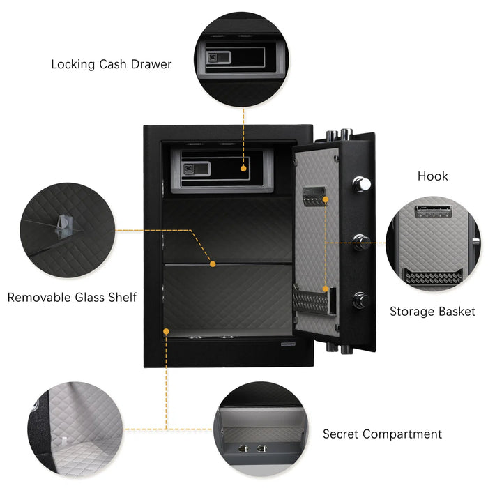 3.38 Cu Ft Security Safe Box, Biometric Fingerprint Lock, Fireproof Bag