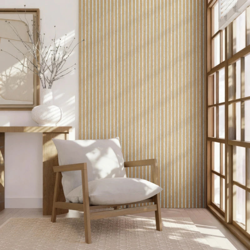 Paneles de pared acústicos de madera de roble de lujo (fieltro gris) con listones y chapa en una cara – Unisoar