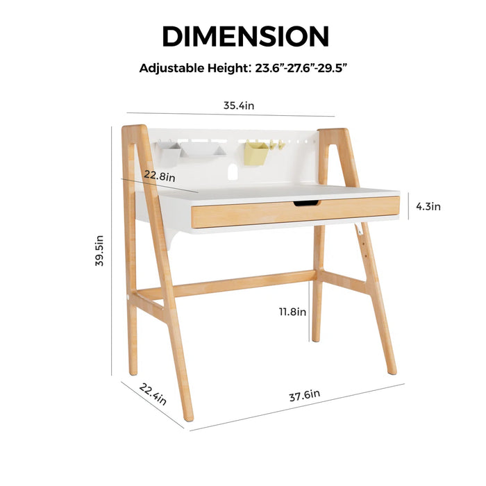 35.4" Wood Adjustable Kids Writing and Learning Desk