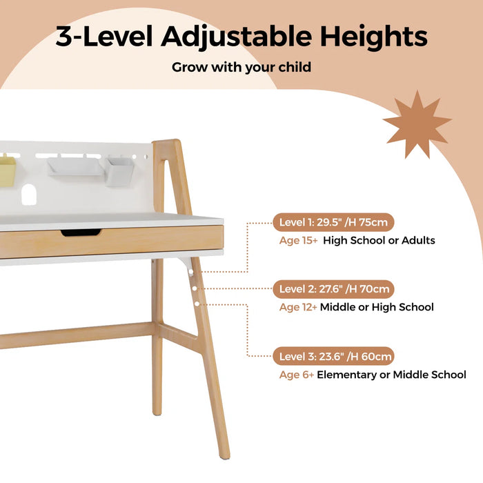 35.4" Wood Adjustable Kids Writing and Learning Desk