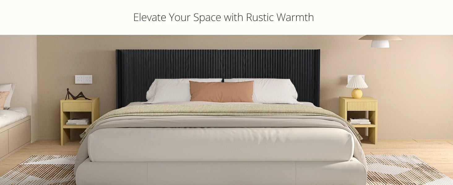 Fluted Wood Headboard Queen/King Size - Wall Mounted Boho Wingback