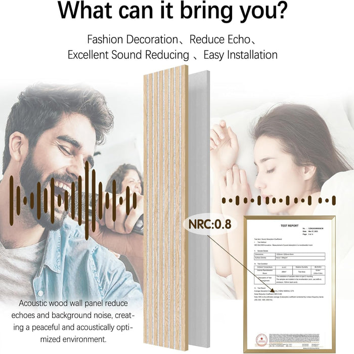 NRC 0.8 acoustic oak wall panel by Unisoar reducing echo for peaceful home environment