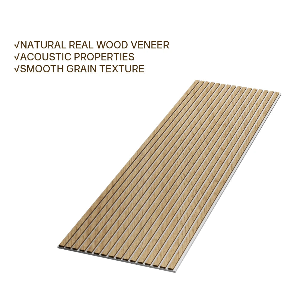 Paneles de pared acústicos de madera de roble de lujo (fieltro gris) con listones y chapa en una cara – Unisoar