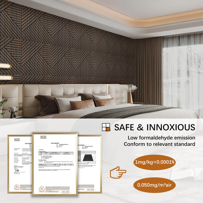 Lightweight Flexible Smoked wood Veneer Acoustic Diagonal Chevron Wall Panels Unisoar