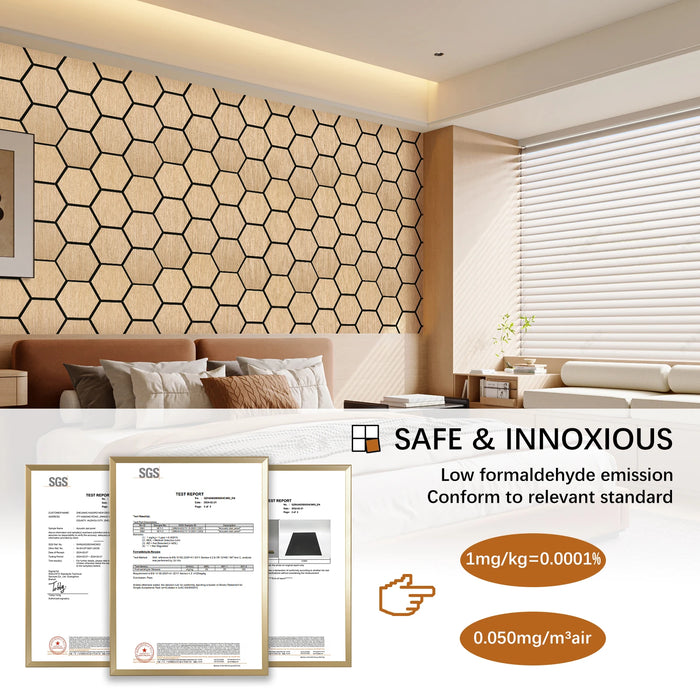 Lightweight Flexible Oak Veneer Acoustic Hexagon Honeycomb Wall Panels Unisoar